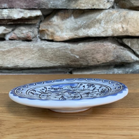VTG Berardos Portugal Hand Painted Trinket Ring Dish Blue White Bird House - Picture 2 of 7